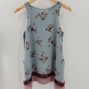 Max Studio Blue Floral Sleeveless Chiffon Tunic Womens Top Size XS
